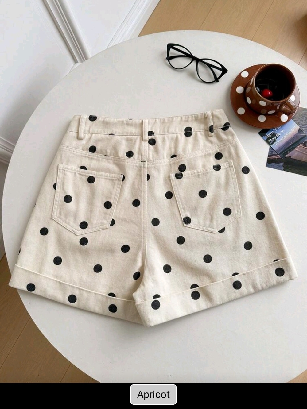 Apricot Cream Polka Dot High-Waist Shorts